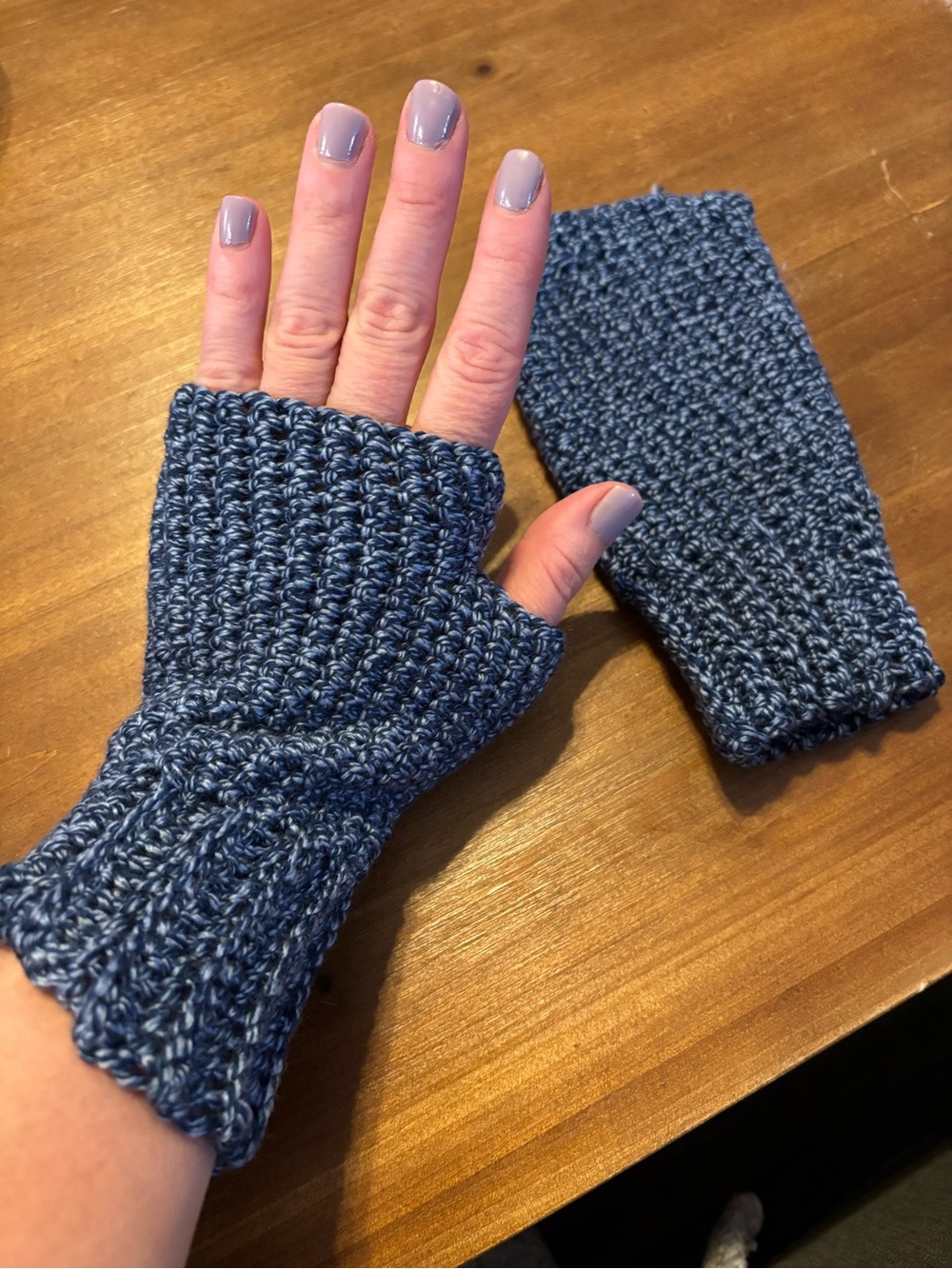 Handmade Marled Blue Fingerless Gloves